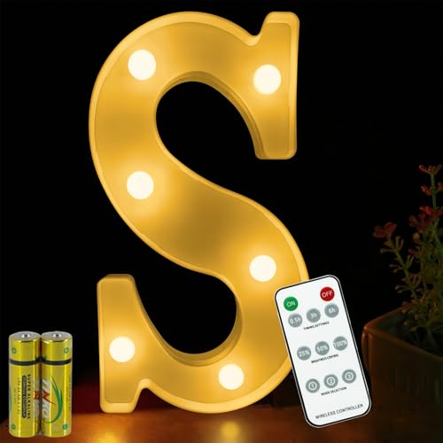 Buchstaben Lichter HONPHIER® Buchstabe Lampe Fernbedienung Alphabet Lampe LED Brief Beleuchtung Buchstabe Licht Beleuchtete Buchstaben Nachtlichter Dekoration für Geburtstag Party Hochzeit (S)