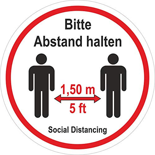 carstyling XXL Aufkleber 'Bitte Abstand halten' - Social Distancing Ø 95 mm Hinweisschild Hart-PVC, selbstklebend