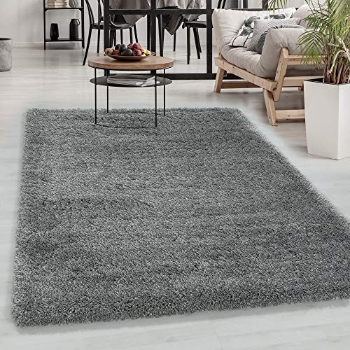 Carpetsale24 Shaggy Hochflor Teppich Hellgrau 80x150 cm Extra Weich & Waschbar - Jute Rückseite für Fußbodenheizung, Einfarbig & Flauschig für Wohnzimmer & Schlafzimmer