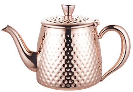 Café Olé Sandringham Teapot, 35oz (1 Litre) Copper Plated 18/10 Stainless Steel with Hammered Finish SDT-035CU