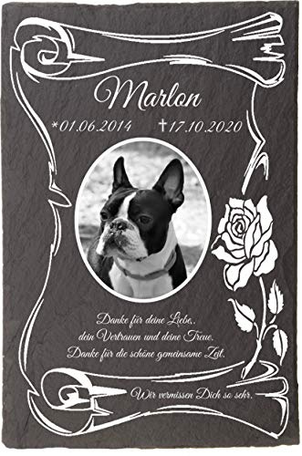 Grabstein für Tiere mit Foto, Gedenksteine für Katzen, Hunde, Haustiere mit personalisierter Gravur Hunde, Katzen, Kaninchen, Haustiere Gedenksteine aus Naturschiefer 20x30 cm