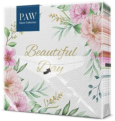 PAW Servietten 33 x 33 cm, 20 Stück - Besondere Blumen | Dreilagig, saugstark und reißfest, dekorativ für Geburtstag, Hochzeit und Kaffeetafel, bringt Farbe auf den Tisch