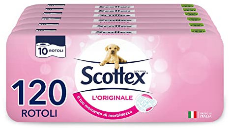Scottex L'Originale Carta Igienica, Morbida e Assorbente, Pacco Scorta, Fatto in Italia, 120 Rotoli