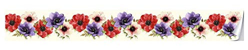 Guest Ruyunlai Tapetenbordüre selbstklebend zum Aufkleben für Wohnzimmer Küche Badezimmer Abnehmbare Wasserdicht Bodenleiste PVC Dekorative Bordüre Rote und lila Blüten 10CM X 300CM