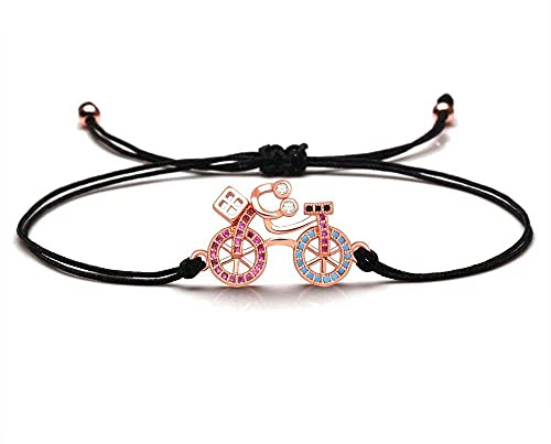 BVFRA Bracelet d'amitié, corde noire avec pierre de zircone cubique tissage de vélo Bracelet d'amitié breloque réglable cadeau de bijoux de sport pour fille femmes hommes couples