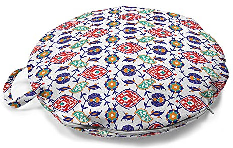 ABAKUHAUS traditionell Rundes Bodenkissen mit Griff, marokkanische Fliesen, dekoratives Kissen für Wohnzimmer & Schlafsäle, 45 cm, Mehrfarbig