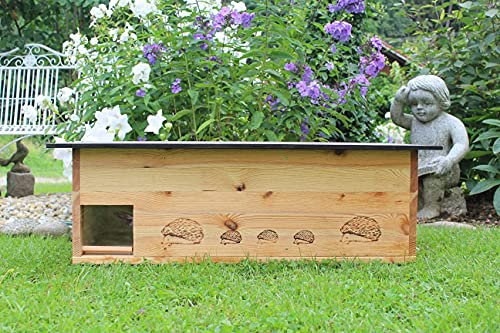 Woid Herz XXXL Igelhaus (IG5) Igelhotel Igelhütte - Igelhaus mit Labyrintheingang und Rattenklappe - mit Boden und Abnehmbarer Dachöffnung zur leichteren Reinigung - inc. 2 Futterschalen