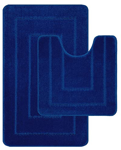 LSC Non Slip Bath Mat 2 Piece Ichra Extra Soft Water Absorbent Bathroom Mats 100% Polypropylene Pedestal Bath Rug Shower Bath Mat Bathroom Rug for Toilet (ROYAL BLUE)