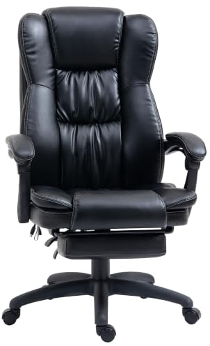 Vinsetto Bürostuhl mit Massagefunktion Ergonomischer Chefsessel, Schwarz | Liegefunktion, Fußstütze, Höhenverstellbar, 360° Drehbar, Computerstuhl mit Fernbedienung, Kunstleder