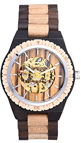 SUPBRO Holzuhren Herren Uhren Holz-Armbanduhr höhl Holz Uhr mechanisch Analog Armbanduhr Holzuhr Quarzwerk mit Holzarmband für Herren