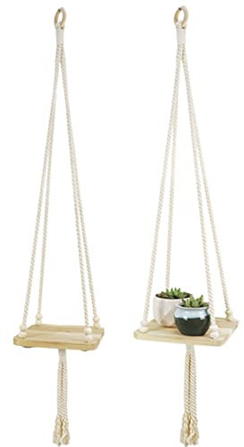 BYNYXI Blumenampel Makramee, Baumwollseil Hängeampel Geflochten Pflanzenhänger mit Holzregal Blumenhänger Pflanzen Halter Hängepflanze Pflanzhänger für Innen Außen Balkone Wanddekoration, Länge 105cm