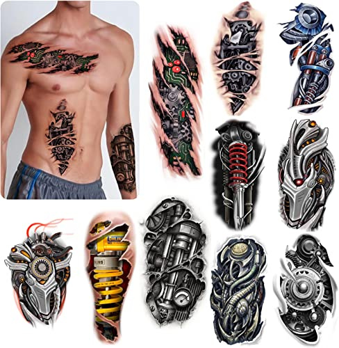 ROARHOWL Sehr coole Maschine 3D realistische gefälschte Tattoos, Wundroboter Make-up Temporäre Tattoos für Männer Frauen (Design 6)