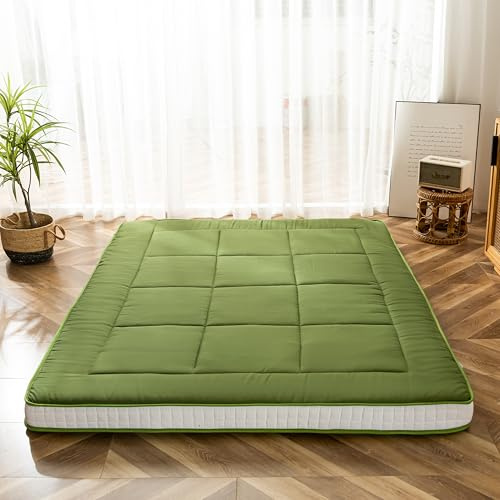 MAXYOYO Futon Matratze, Gepolsterte Japanische Bodenmatratze Gesteppte Bett Matratzenauflage, Extra Dicke Faltbare Isomatte Atmungsaktive Bodenliege Gästebett Camping Couch (Grün, 135x190cm)