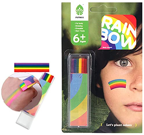 Rainbow Fan Brush Face Paint Colored Body Tattoo Paint Stick Crayon Rainbow Flag Face & Body Paint Brush Pigment Pen for Kids Adults Gay Pride Celebrations Halloween Birthday Party Festivals Makeup