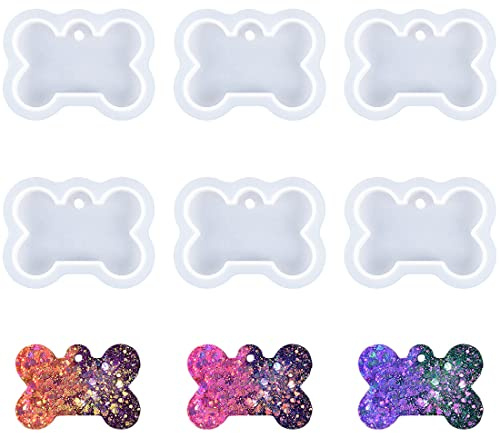 Nifocc 6 Stück Hundemarke Schlüsselbund Silikonform Hundeknochen Förmige Epoxidharz Formen Anhänger Schmuck Gussform Kristall Casting Form mit Löchern für DIY Basteln