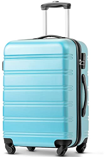 Merax Valise à roulettes, à coque rigide, avec roulettes et serrure à combinaison, extensible, bagage à main, valise de voyage avec poignée télescopique, 4 roulettes, matériau ABS, bleu clair, m,
