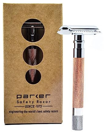 Parker 56R Doppelschneidiger Sicherheits-Rasierer, Platinum-Edelstahl, mit geschlossenem Kamm, Rotgold