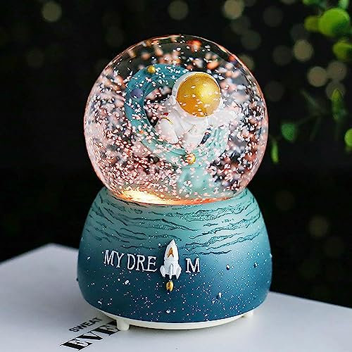 XGOPTS Kristallkugel Astronauten Glitzerkugel Musik Licht Musikbox Rosa Schneekugel Mädchen Damen mit 3 Musik Niedlich Schüttelkugel Mädchen Damen Schneekugel Junge Geschenk Geburtstag Valentinstag