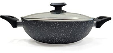 Ignite Cookware 28cm Marble Non-Stick Wok | Stir-Fry Pan with Glass Lid | Kadai | PFOA Free Non Stick for Healthy Cooking | Suitable for All Hobs Including Induction