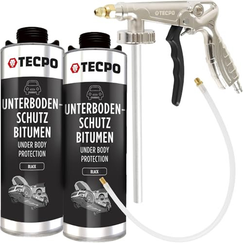 TECPO 2X Unterbodenschutz, 1 Liter Bitumen Schwarz Steinschlagschutz + Sprühpistole
