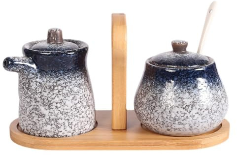 Jarsense Ensemble sucrier et crème en céramique avec couvercle et pichet à crème avec cuillère, pot à lait, pot à sucre, service à café avec plateau pour café à la maison – Bleu