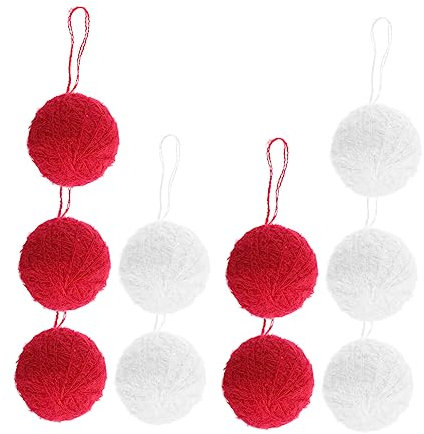 TOPPERFUN 10stücke Weihnachtsbaumkugeln Aus Weichem Mohair-wollgarn DIY Christbaumschmuck in Rot Und Weiß Leichte Langlebige Weihnachtsbaumanhänger Für Festliche Dekoration Und Geschenkideen