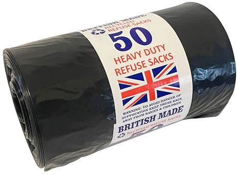50 Black Bin Bags - 80L Capacity Bin Bags Heavy Duty - Leak Resistant Rubbish Bags - Wastage Liners Trash Bags - Refuse Sacks for Kitchen Office Garden - Made from 100% Recycled Material