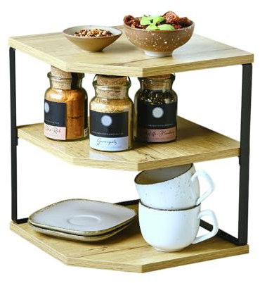 Kesper | Küchen-Eckregal mit 2 Ebenen, Material: Faserplatte, Metall, Maße: B 26 x H 28 x T 26 cm, Farbe: Natur, Schwarz | 27833