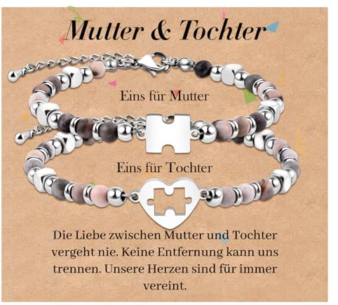 CheersLife Mutter Tochter Armband Mutter Sohn Armband Geschenk für Vater | Tochter Sohn Familie Herz Armband für Mädchen Damen Jungen Passende Armbänder Set für 2 Muttertag Zurück Zur Schule