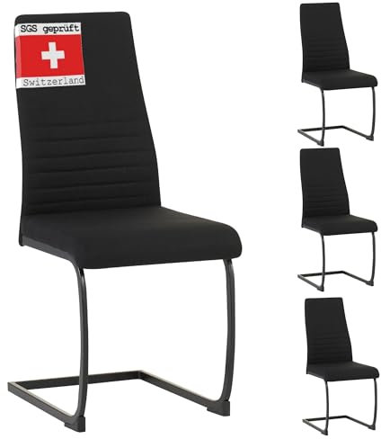 Albatros Freischwinger Stuhl TURANO 4er Set, Schwarz - Esszimmerstuhl Schwingstuhl mit Modernem Design, Stoff-Bezug, Dicke Polsterung - Küchenstuhl, Polster-Stuhl Esszimmer, Esstisch Stuhl