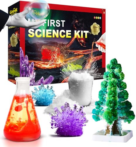Greek Science 120 Experimente für Kinder, Experimentierkasten STEM Wissenschaft Spielzeug Geburtstag Weihnachten Geschenke für Jungen und Mädchen, Chemie-Set, Kristall Wachsen, Unterwasser-Vulkan