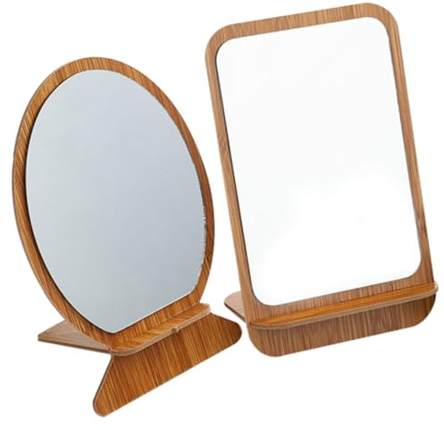 Alipis 2 Stück Faltbarer Holz Schminkspiegel für Schlafzimmer Minimalistischer Tischkosmetikspiegel mit Drehbarem Glas Praktisches Styling Zubehör für Make Up Anwendung