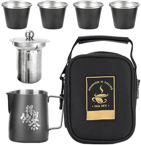 Juego de té chino, juego de té de viaje con estuche | Juego de tazas de té de acero inoxidable con | Juego de ceremonia de té, té Kung Fu y bolsa de viaje para viaje, hogar, r