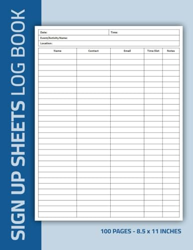 Sign Up Sheets Log Book: Event Registration Logbook to Record Names & Email | 100 Pages