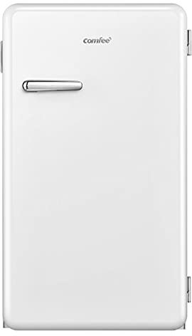 COMFEE' RCD93WH2UKRT(E) Under Counter Fridge Only, 93L Retro Freestanding Fridge with Chiller Box, Adjustable Thermostats, LED light, White