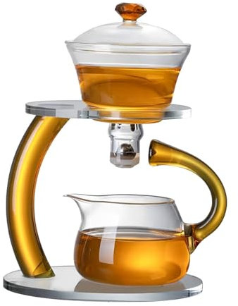 HHFLRAWA Lazy Kungfu - Teiera magnetica semi-automatica con guida dell'acqua, con infusore, in vetro resistente al calore, teiera magnetica, set da tè semi automatico per tè sfuso, tè ai fiori
