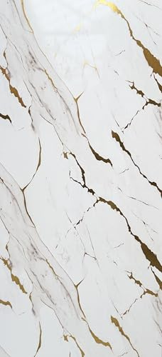 Built Right PVC Shower Wall Panels 1m x 2.4m Waterproof Bathroom Wall Panels 10mm Thick Decorative PVC Wall Cladding Splash Panels for Shower, Bathroom & Wet Rooms (Gloss Carrara Gold Marble SP42)