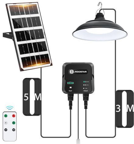 Aigostar - Lámpara solar exterior con mando a distancia y cuerda de tracción，cable de 8 m，batería de gran capacidad de 3000 mAh，gran panel solar，IP65.Luz solar para interior/exterior，jardín，camping