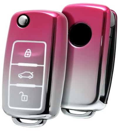 OATSBASF Gradient-TPU Autoschlüssel Hülle für VW, für VW Golf Schlüsselbox, 3-Tasten Schlüsselhülle Cover für VW Polo, Passat, Skoda & Seat (Gradient Pink)