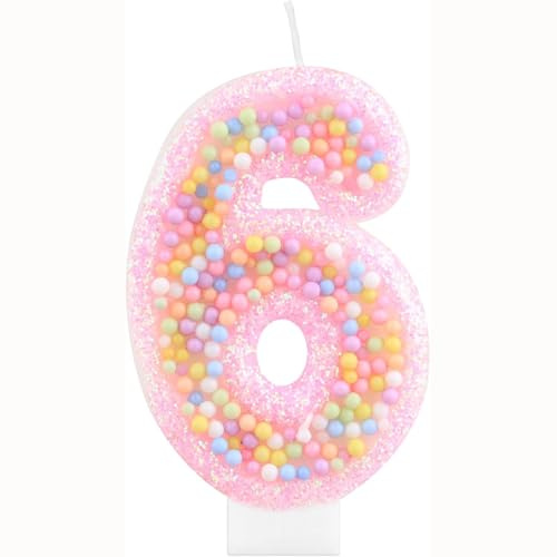 Bessy shop Candele Compleanno 6,Candele di Perle Colorate,Candela Rosa Numero,Candela Numero 6 per Torte a Tema Macaron,per Donne e Ragazze Decorazione Anniversario