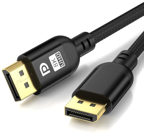 Diyanisly Cavo DisplayPort 8K da 3M, alta velocità 32 Gbps, intrecciato, supporta 8K a 60 Hz e 4K a 120 Hz, HDR dinamico, DSC, resistente e flessibile, per display da eSport/scheda grafica/proiettore