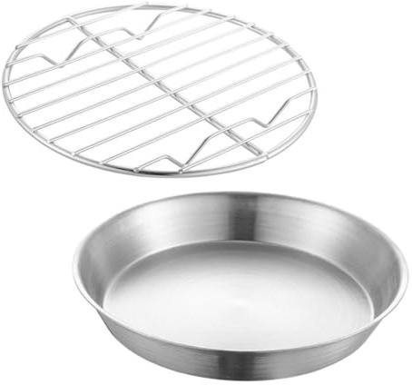 OFFSCH 304 Stainless Steel Roasting Pan with Cooling Rack Round Baking Tray for Snacks Grease Draining Oven-Safe Dishwasher-Safe for Grilling and Baking