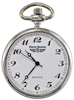 Pierre Bonnet Orologio da Tasca 2242A al Quarzo – Senza Coperchio, Cassa 41 mm in Metallo IPG/IPS, Quadrante Bianco con Catena Inclusa, Design Classico Vintage Senza Coperchio (ARGENTO)