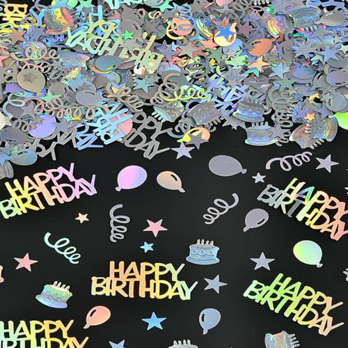 500 coriandoli decorativi per feste di compleanno, a forma di stella, a spirale, 30 g, colorati, con testo laser per la nascita, coriandoli a tema discoteca, coriandoli da tavolo glitterati per