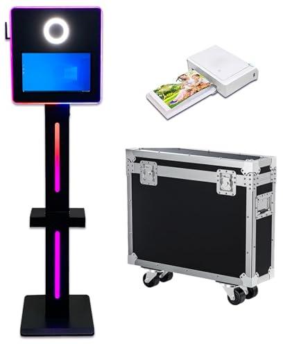 DSLR Photo Booth Machine with 15.6 Inch Touch Screen, Photobooth Machine with Flight Case & RGB Light for Wedding Graduation Party Events Rental (Black, Photo Booth + Printer)