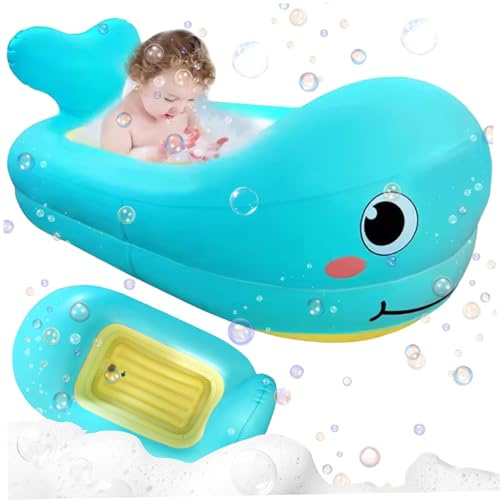 Baignoire bébé gonflable, baignoire de de baleine dessin animé 32x20x10 pouces avec port avec port drainage, arme-enfant souple sans glissement pour filles