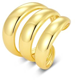 ALEXCRAFT Chunky Ringe Gold Silber für Damen Herren, Vintage Ring Hypoallergen 14K Vergoldet Einfacher Offen, 7.5 Verstellbar Statement Drehring Dick Groß Glatter Schmuck für Frauen Freundin, Taglia