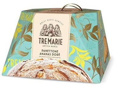 Tre Marie Panettone Ananas Dorè con Pezzi di Ananas Semicandito, Senza Uvetta e Canditi 930g