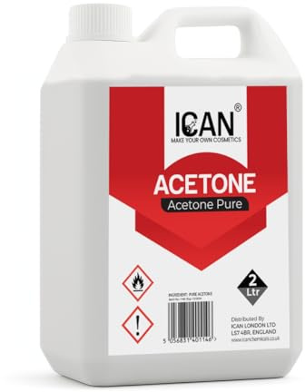 ican London Professional Pure Acetone Nail Polish Remover, 2 Litre, for All Polish Types, Gels, Acrylics, Tips, Glues