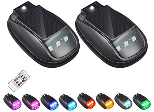Solar Car Roof RGB Strobe Light with Remote Control, 2025 Upgrade Solar Cab Lights for Trucks, Wireless LED Strobe Lights, Wireless No Drill Roof Top Marker Lights, LED Clearance Light(2pc)